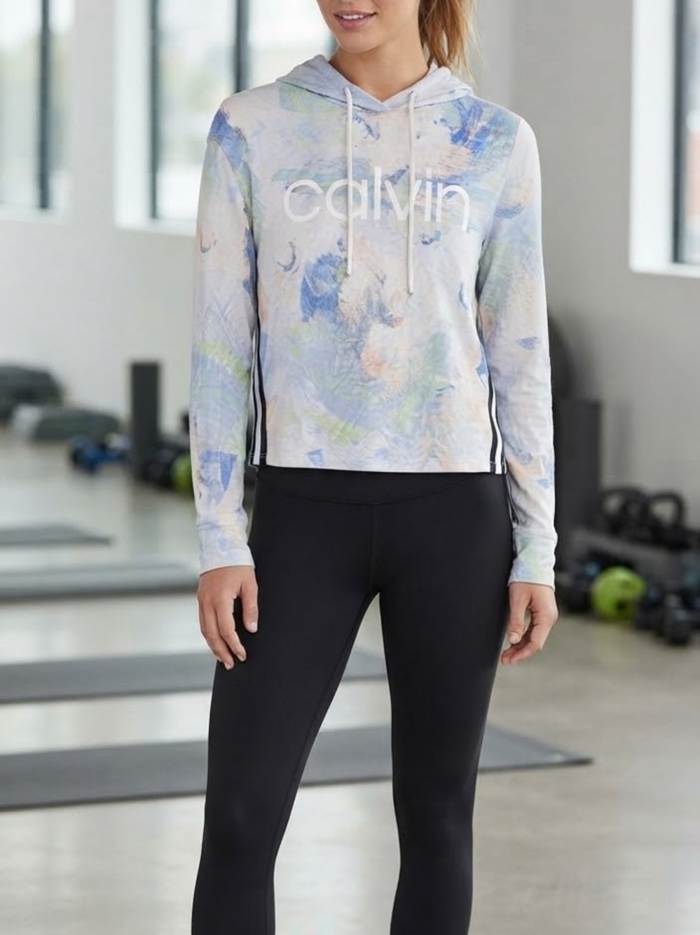 Calvin Klein Performance Light Blue and Beige Tie-Dye Hoodie